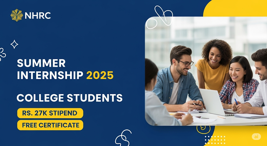 create thumbnail for this: Free NHRC Summer Internship 2025 for College Students, Get Stipend Rs.27k; Free Certificate, Apply Now
