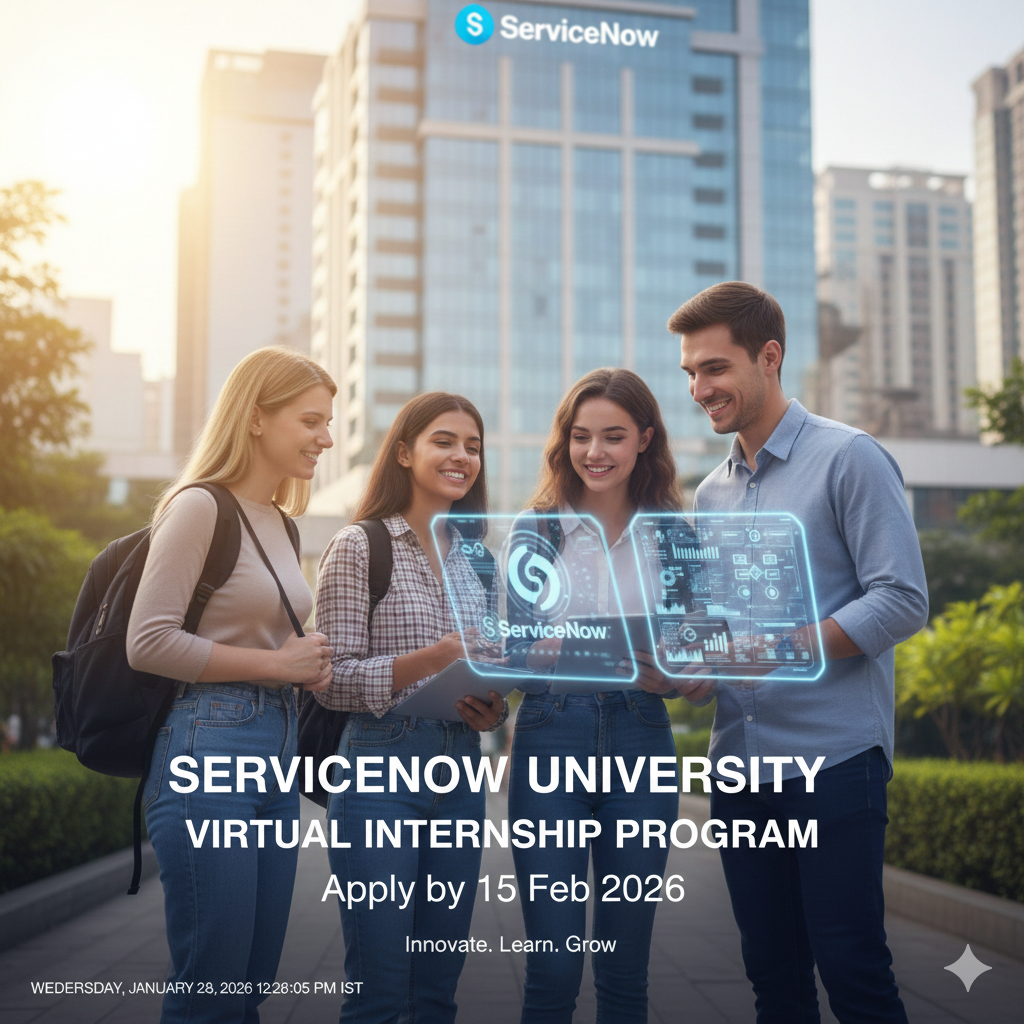 SERVICENOW UNIVERSITY VIRTUAL INTERNSHIP PROGRAM – ServiceNow Apply by 15 Feb 2026