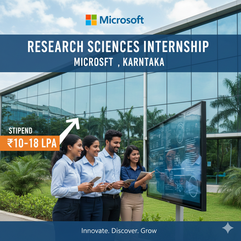 Research Sciences Internship at Microsoft, Karnataka | Stipend Rs.  ₹10-18 LPA | Apply!